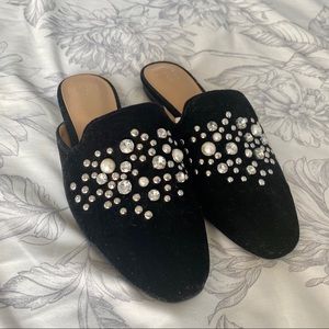 Embellished black mules